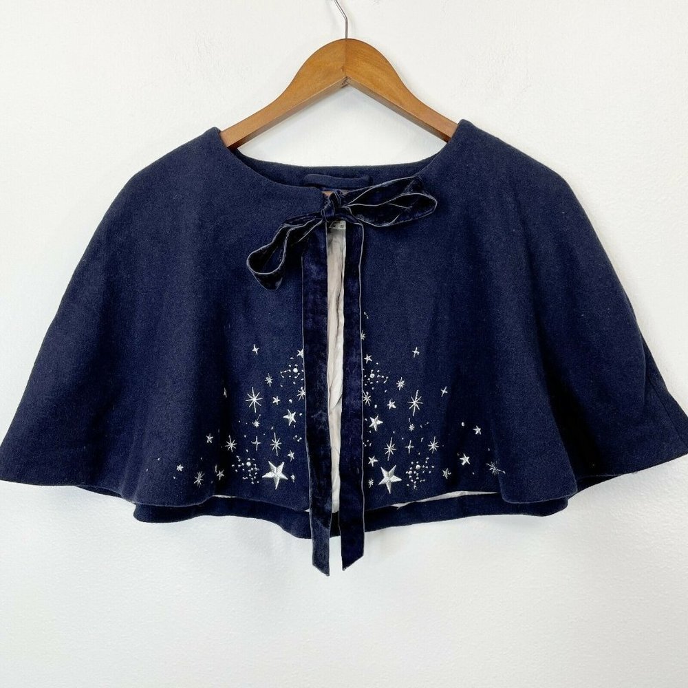 Collectif Capelet Size 4XL Women's Blue Wool Blend Embroidered Metallic Stars